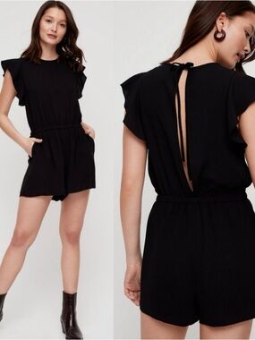 Wilfred Black Flutter-Sleeve Romper